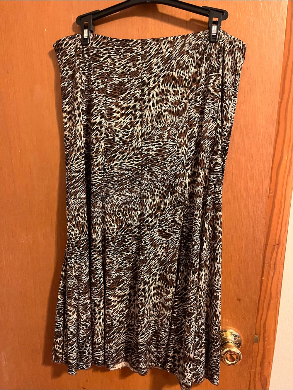 Brown Animal-Print Midi Skirt